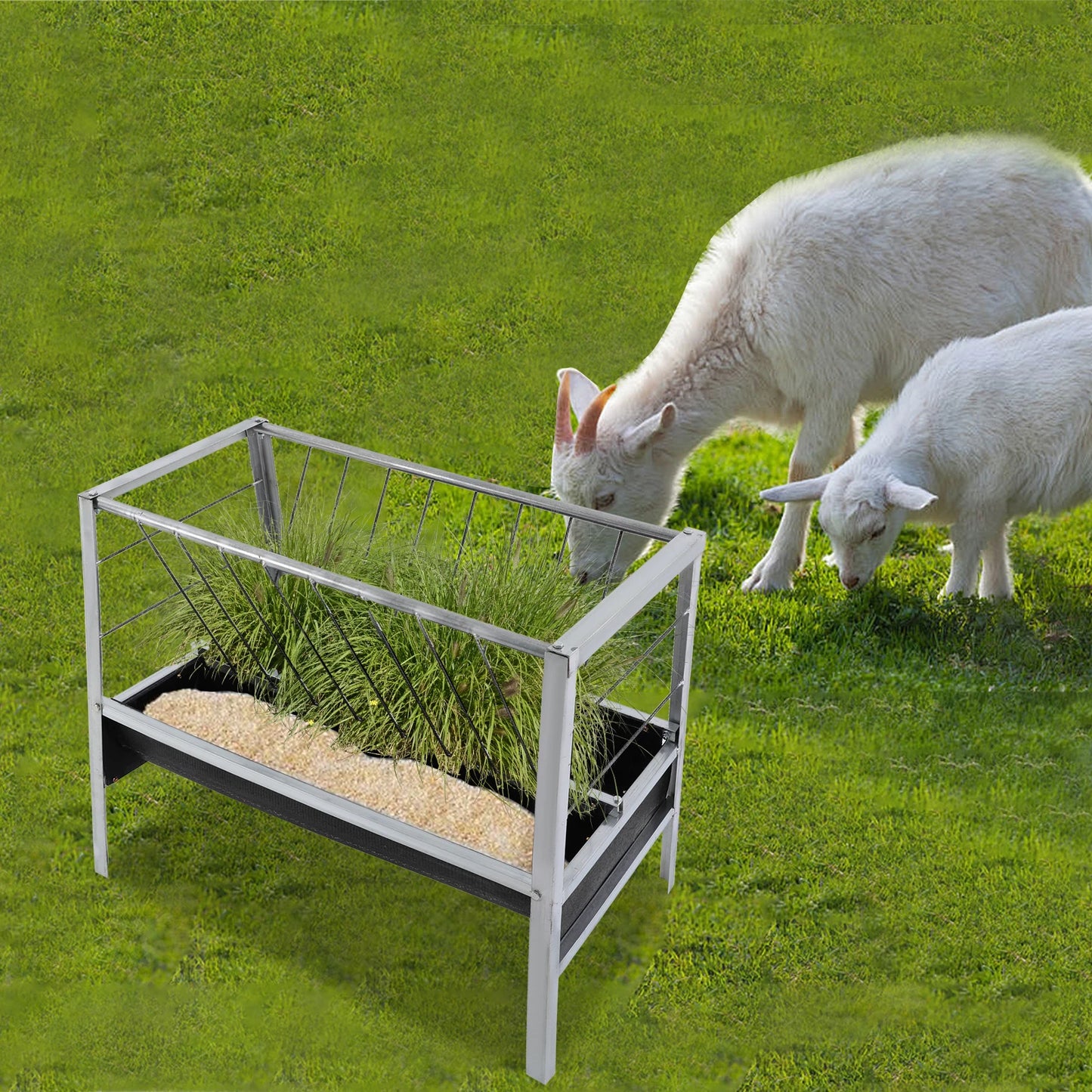 100*65*85cm Livestock Feed Trough 2 in 1 Grain Hay Iron Steel Feeder for Goats Sheep Large Capacity Feed Trough