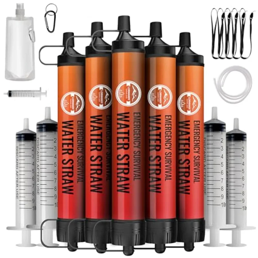Emergency Water Filter Straws Reusable Water Purifier for Hiking Camping Travel Fishing Outdoor Survival Gear 5PCS Blue
