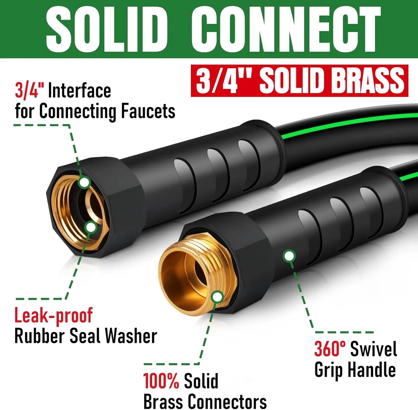 Heavy Duty 25ft Garden Hose, Non-Expandable Flexible Water Hose, Kink Resistant Lightweight Hybrid, Leakproof Fittings