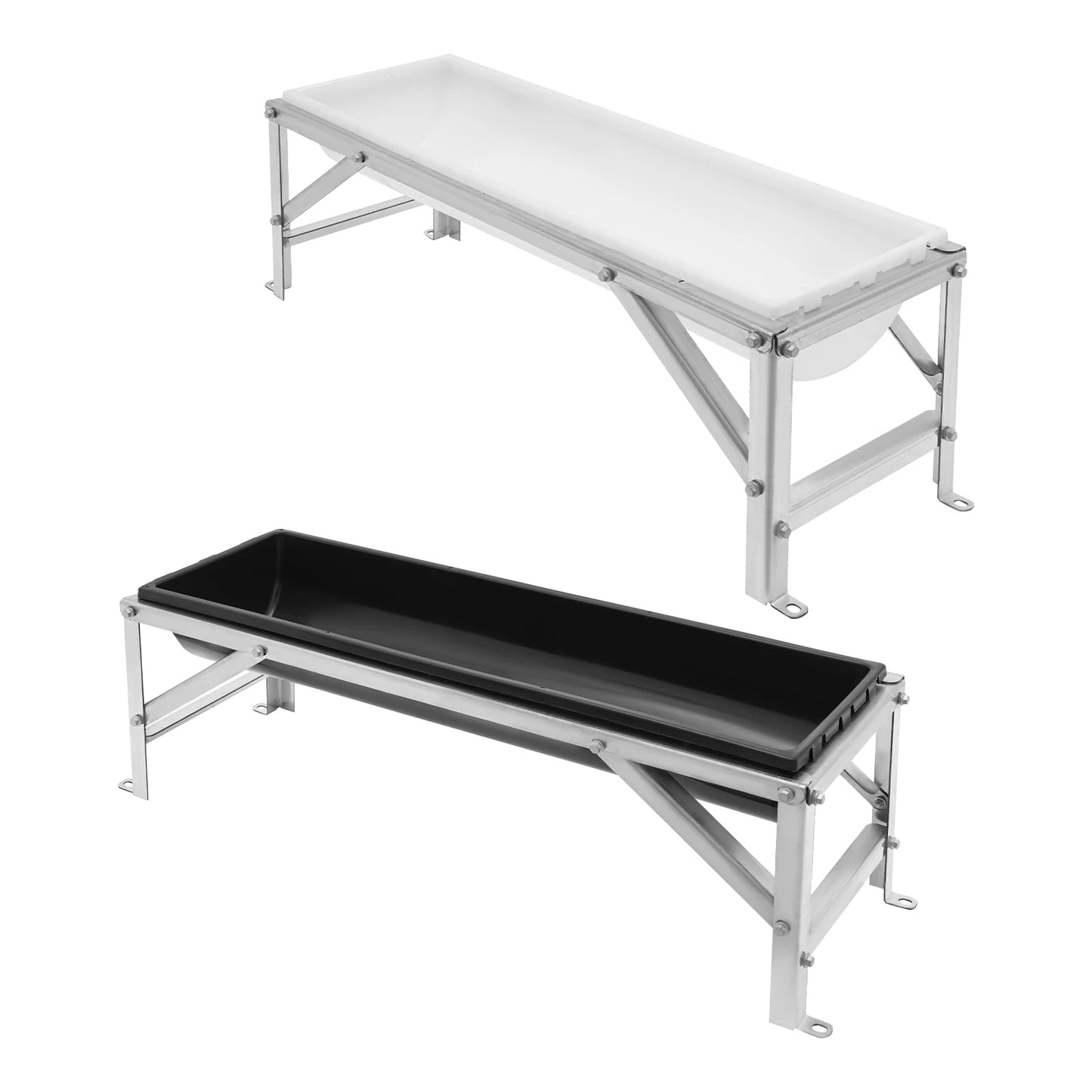 35L Livestock Feed Trough 100x30x18cm Cows Sheep Feeder with Stand Large Capacity Feeding Tool for Farms, Yards, Sheep Barns, etc White/Black