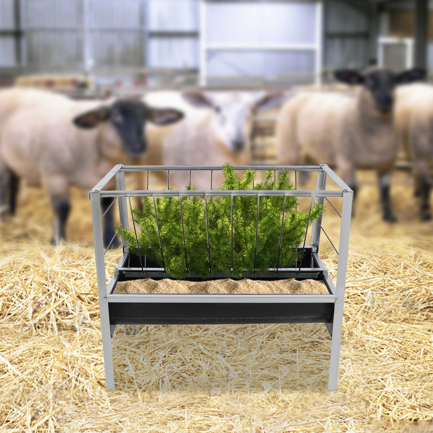 Large Capacity 2-in-1 Grain & Hay Feeder for Goats Sheep Horse with Pre-drilled Holes Round Edges Durable Feed Trough