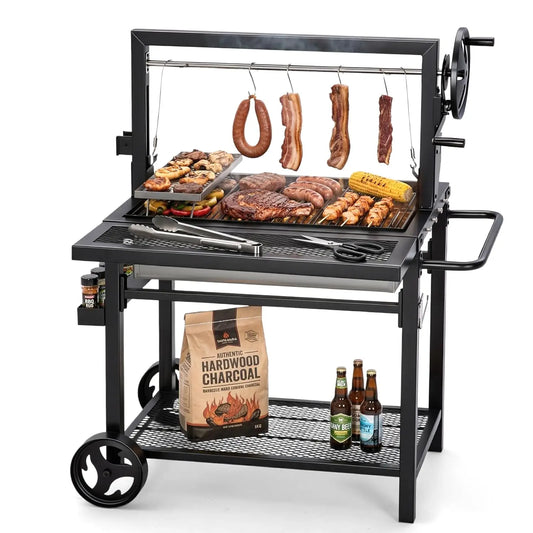 Santa Maria Charcoal & Wood BBQ Grill Adjustable Height Dual Enameled Trays 666sq.in Backyard, Custom