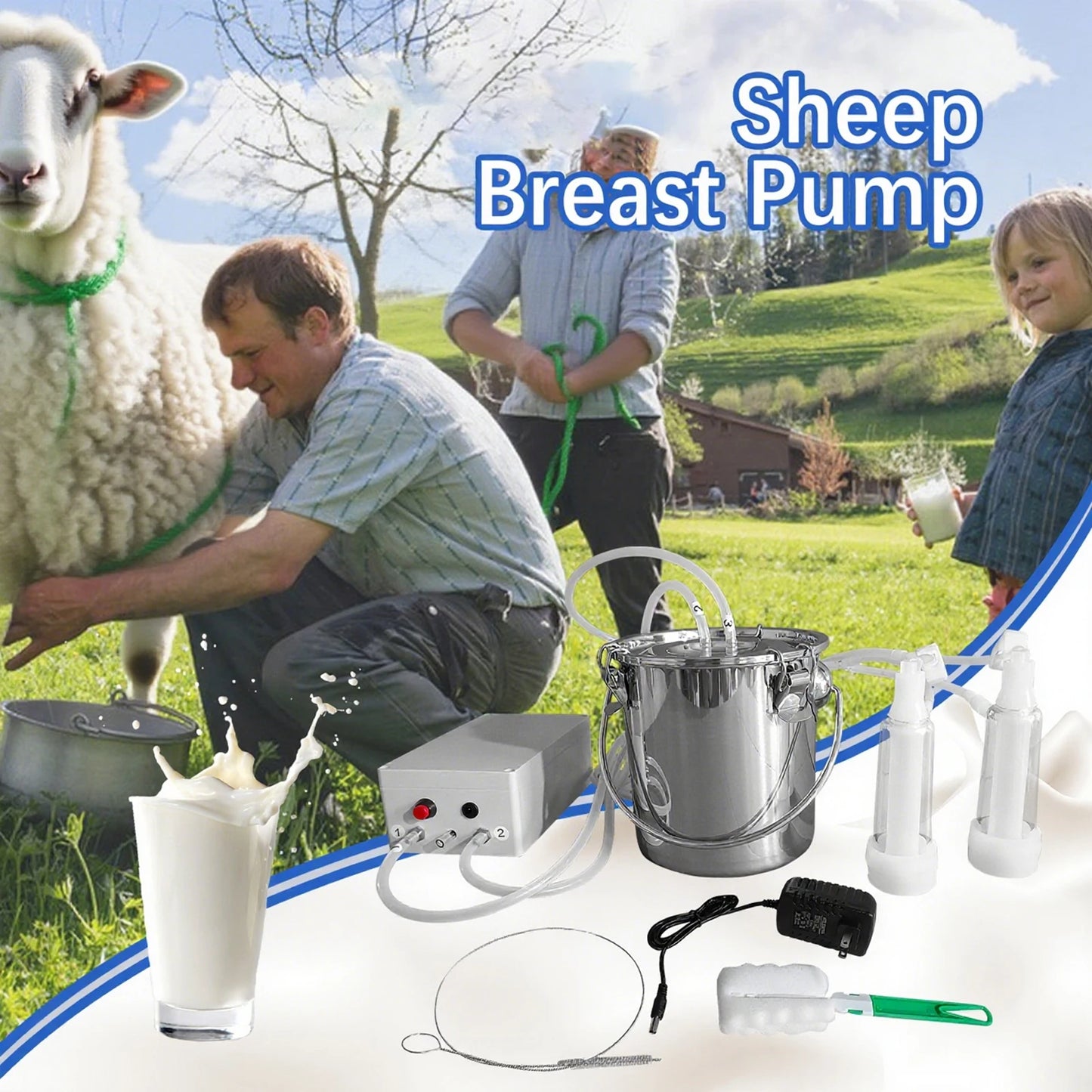Electric Goat Milker Machine with Speed Adjustable Pulsation, Portable 3L Bucket Vacuum Milker, Electric Pulsation Milking Machine with Teat Cups for Sheep, Dairy Goats and Small Farm Use