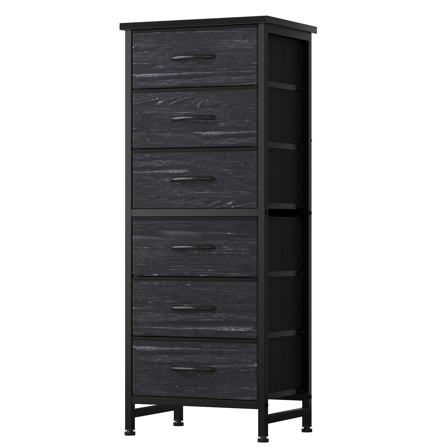 Tall 6 Fabric Drawer Dresser  for Bedroom Wood Top and Metal Frame Skinny Chest of Drawers Narrow Storage Tower with Organization Furniture