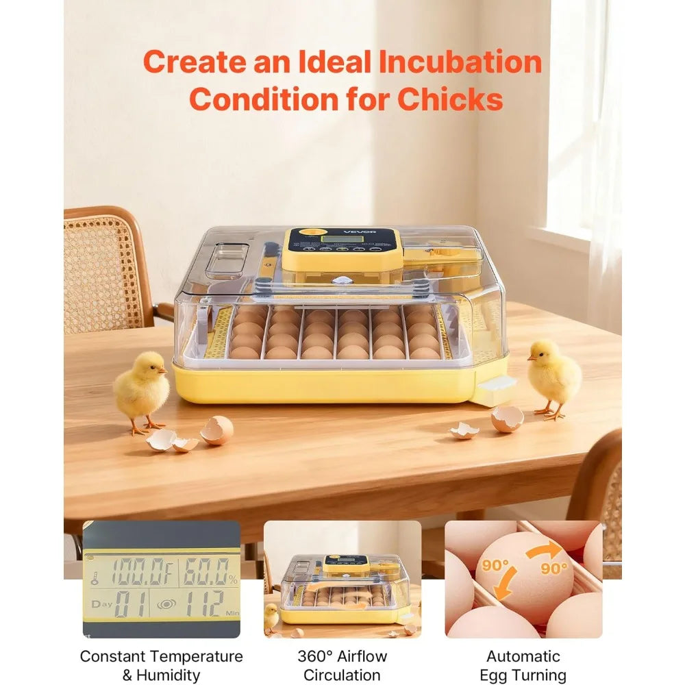 48 Egg Incubator, Automatic Egg Turner with LED Candler, Temperature Display & Auto Humidity Control, 360° View Clear Window