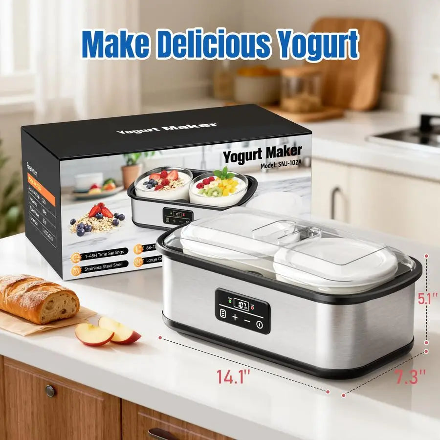 Maker with Two Containers, Yogurt Maker Machine with Adjustable Temperature amp Time Control, Automatic ShutOff amp Constant Tem