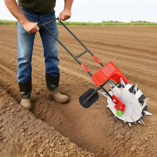 Hand-Push Seeder 10-Hole Garden Seeder Metal Hand Push Seed Spreader Farm Seeder Tool with Direct Soil Injection System
