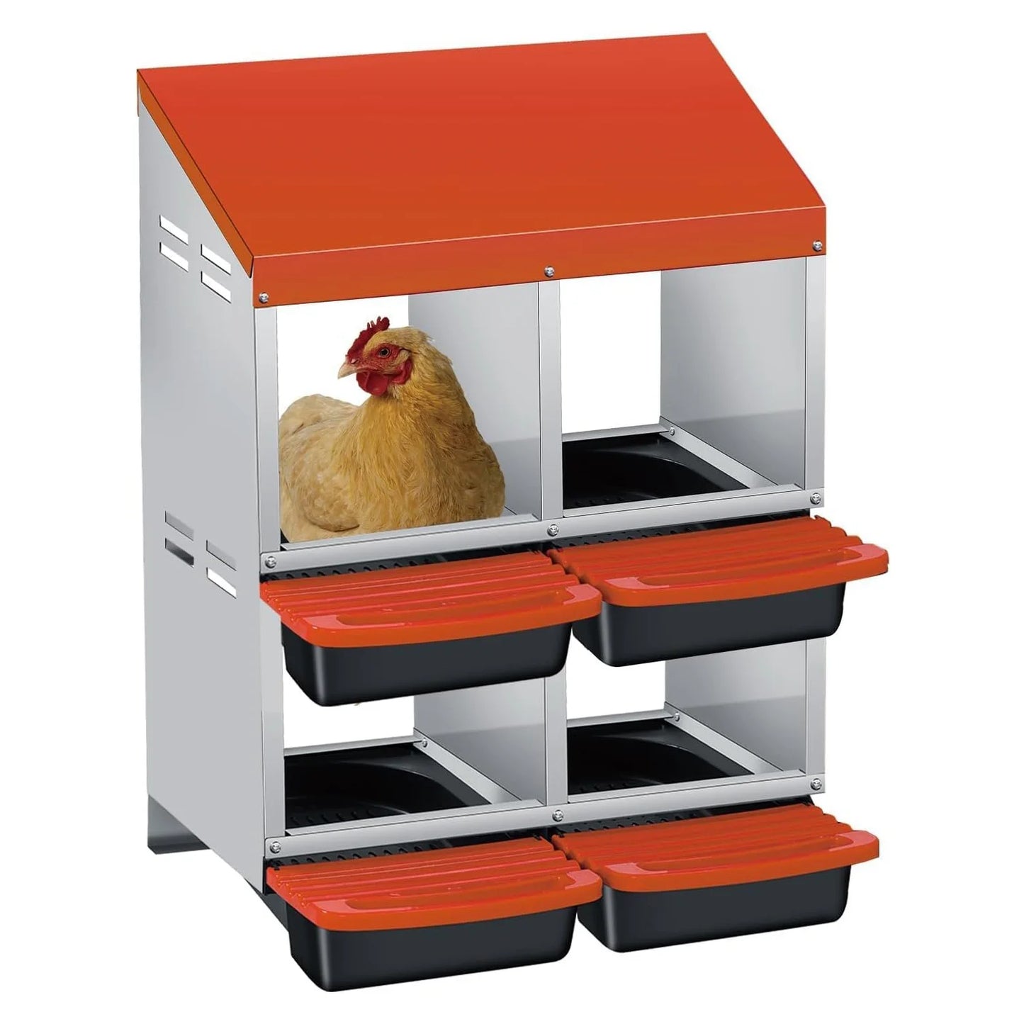 Chicken Nesting Box 4 Compartment Roll Away Design Automatic Roll-Out Egg Collection with Perch Wall Mount for Hens Ducks Rabbit