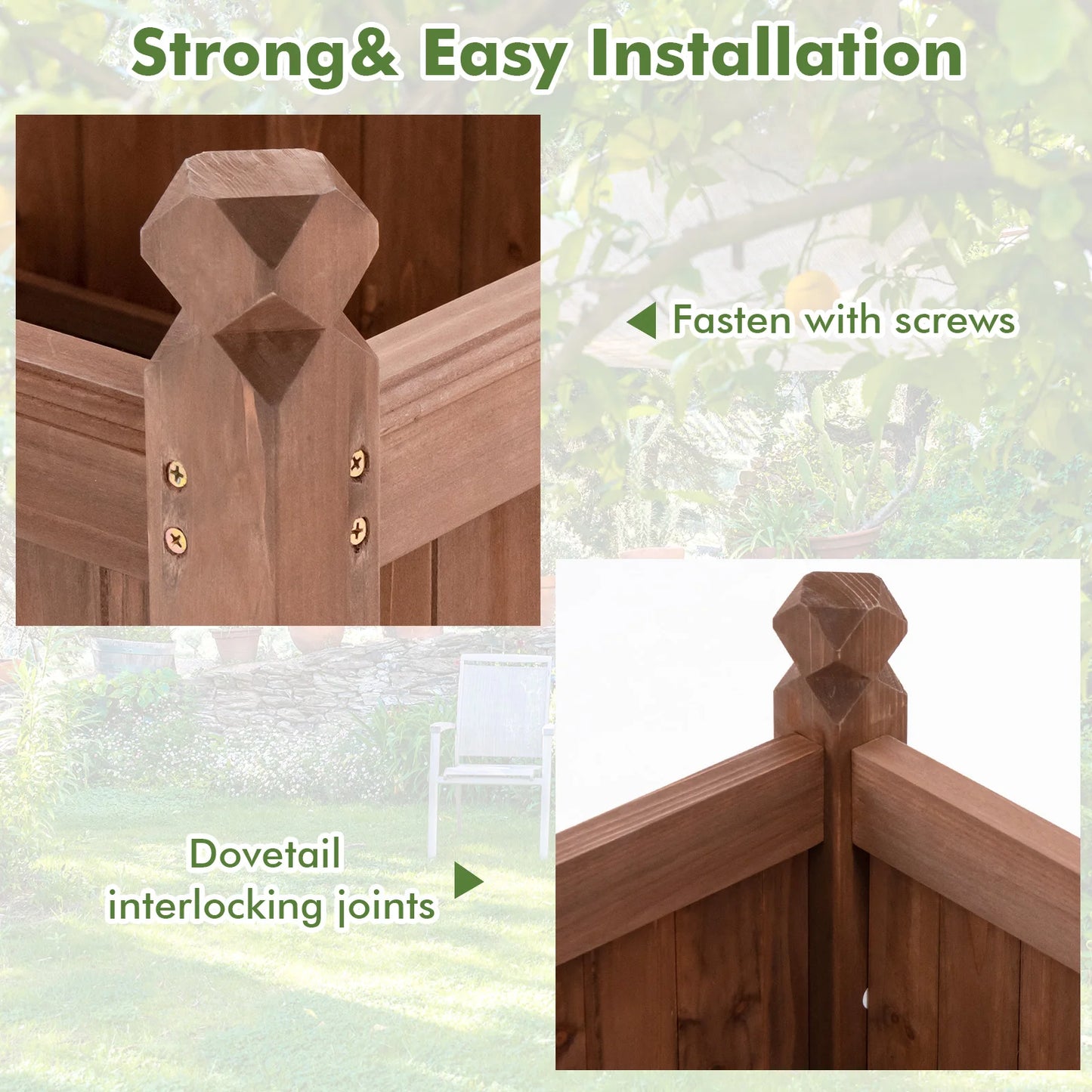 Wooden Raised Garden Bed Outdoor Rectangular Planter Box w/ Drainage Corners
