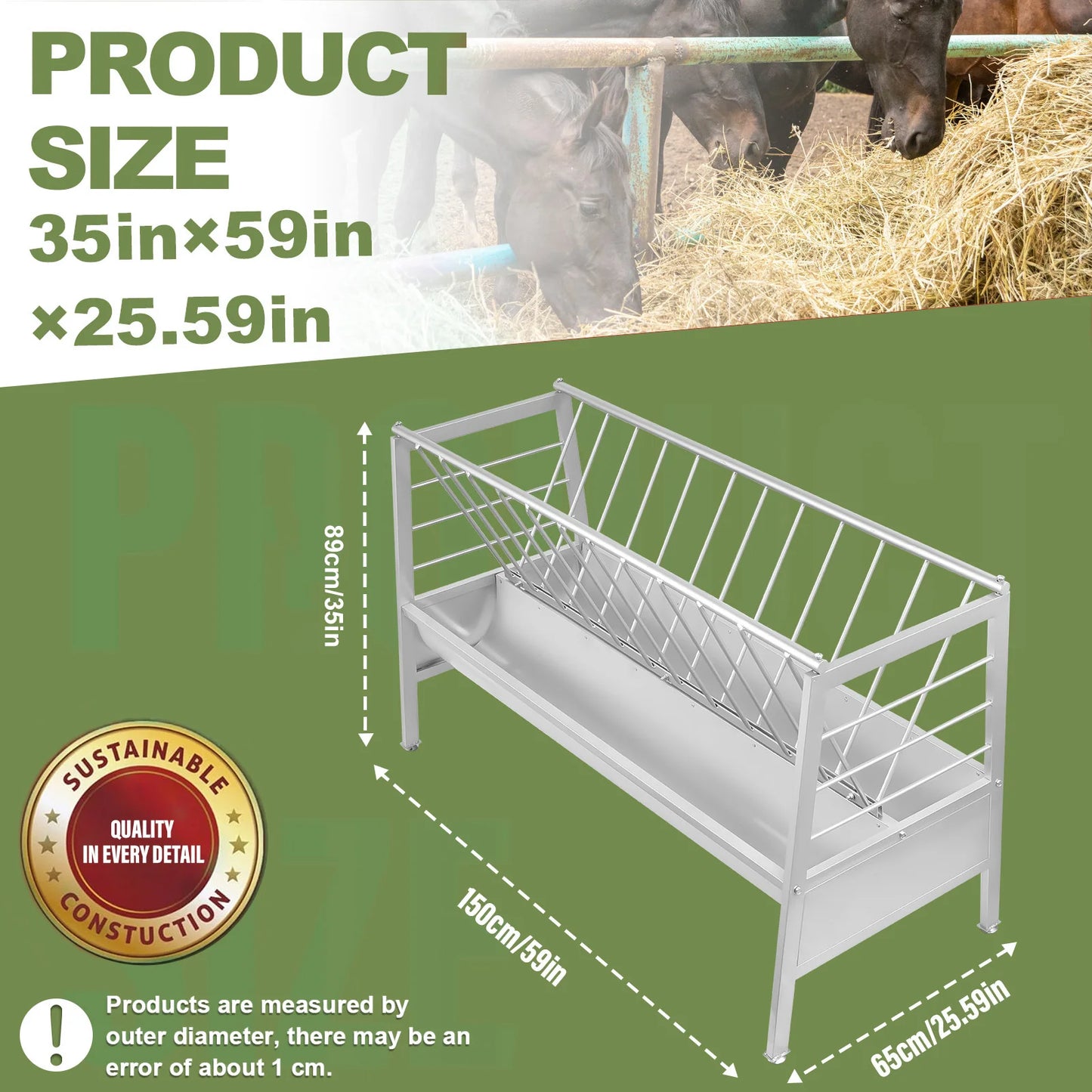 Large Capacity Goat Hay Feeder, Heavy Duty Metal Livestock Feed Trough with Deeper Pan for Sheep Sheds Farm Indoor Outdoor
