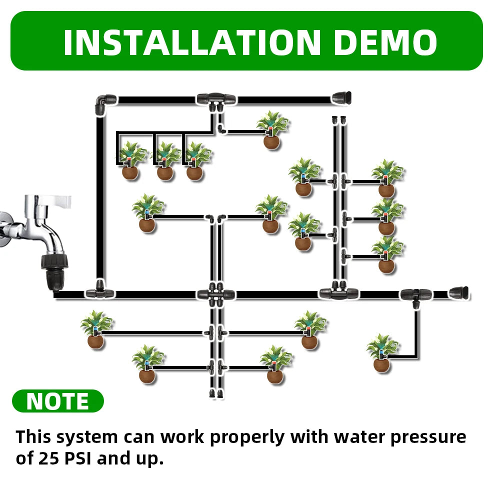 1/2" Main line Drip Irrigation System Adjustable Drippers Plant Garden Watering Set Watering Kits Locked Fittings Do not Pop Out
