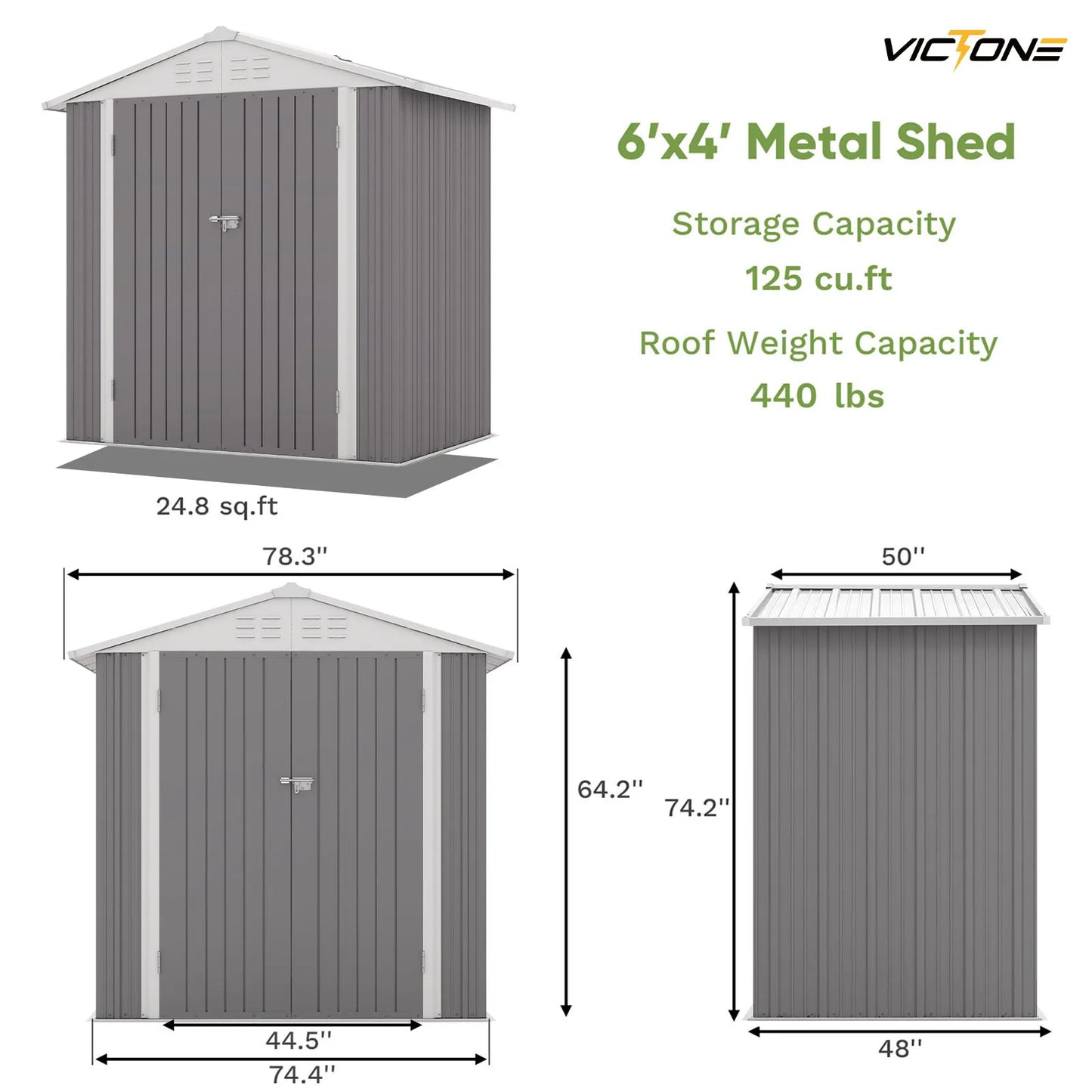 6' x 4' Metal Outdoor Storage Shed, Steel Utility Tool Shed Storage House with Door & Lock for Backyard Garden, Grey