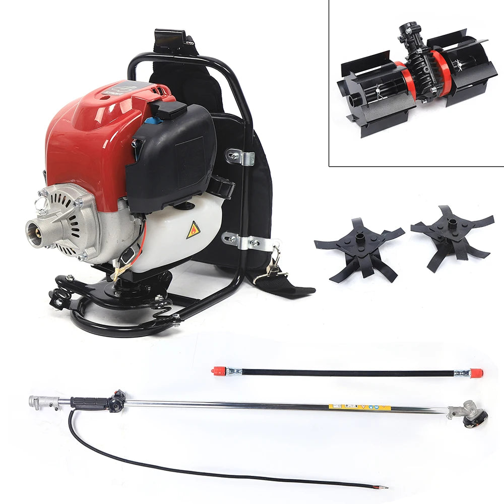 4-Stroke 35.4CC 1.4HP Cultivator Tiller 3 in 1 Backpack Lawn Mower with Single-Cylinder Air-Cooled Four-Stroke Gasoline Engine
