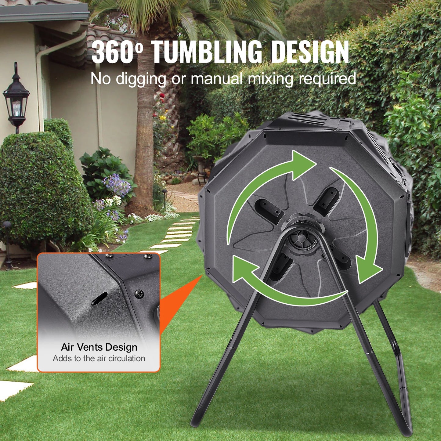 Compost Bin 18.5/37/43Gal Dual Chamber Composting Tumbler BPA FreeComposter Bin Tumbler for Garden Kitchen Yard Outdoor