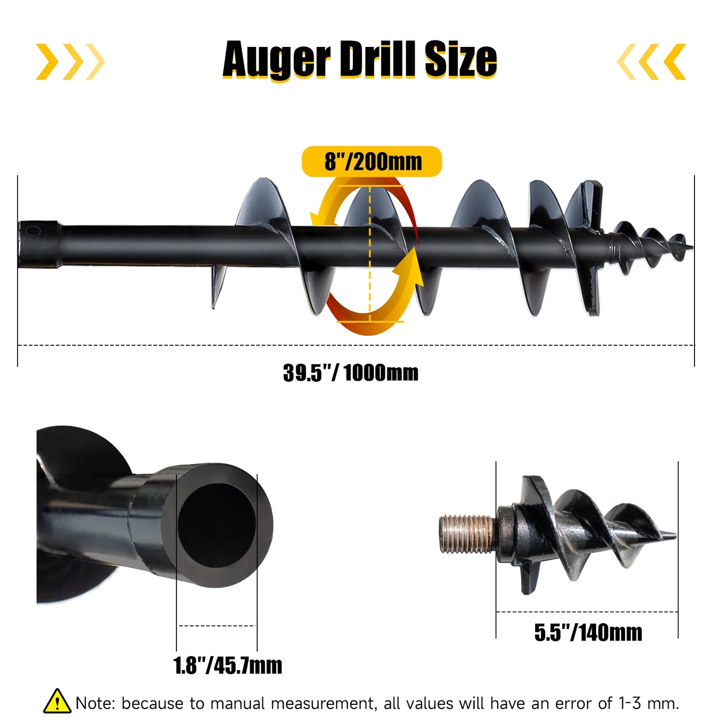 USA STOCK 150mm 200mm Auger Drill Rod Attachment for 1Ton-1.5Ton Mini Excavator Small Digger