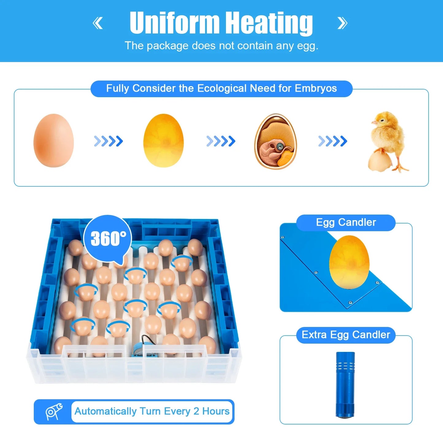 2-in-1 48 Egg Incubator with Temperature Display, 360 Degree View with Clear Window, Automatic Egg Turner, for Hatching Chickens
