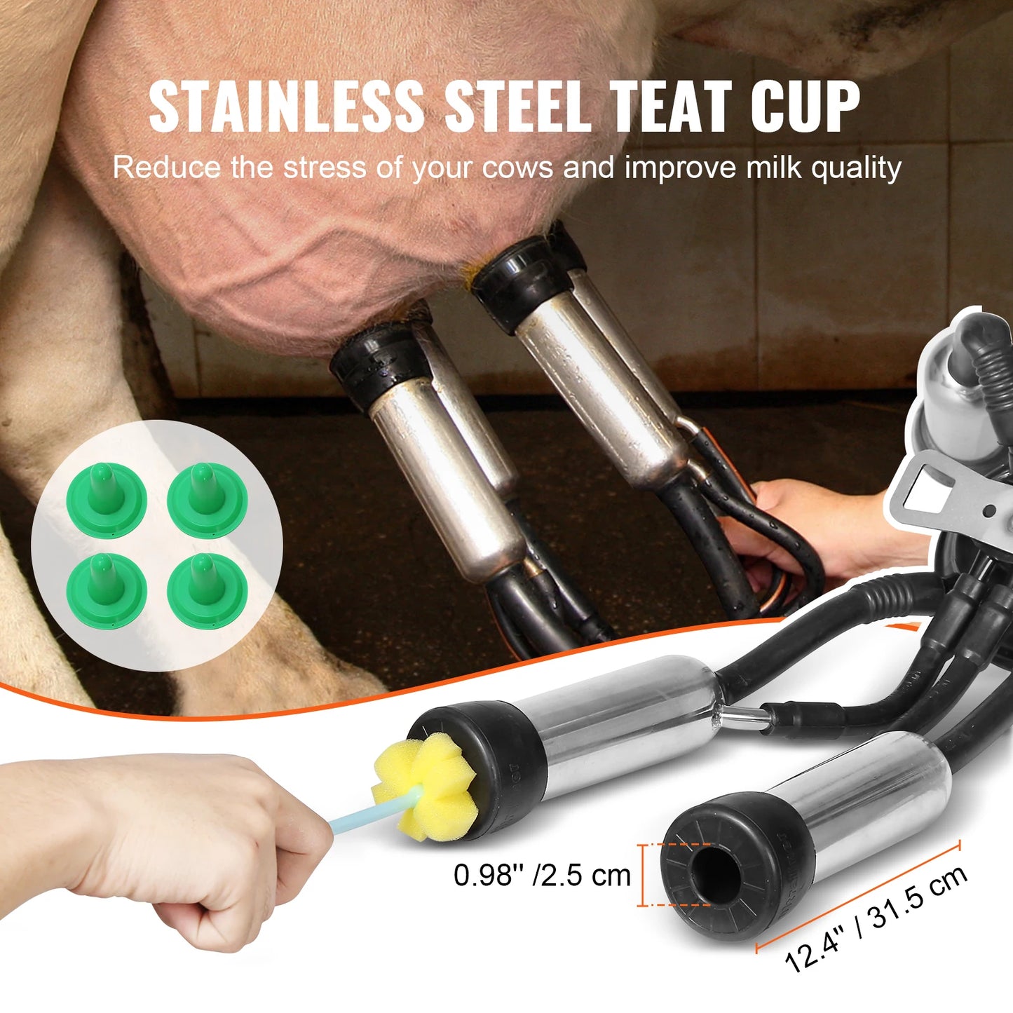 Electric Cow Milking Machine 6.6 Gal /25 L 304 Stainless Steel Bucket Automatic Pulsation Vacuum Milker Portable Milker