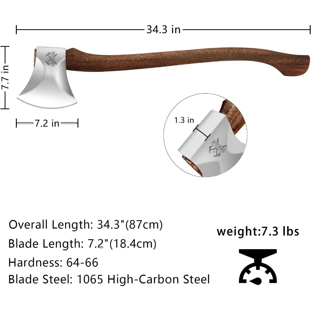 Professional Wood Splitting Axe, Wood Chopping Axe with Leather Sheath, Standing Ax, Tree Felling Ax, Springboard Ax
