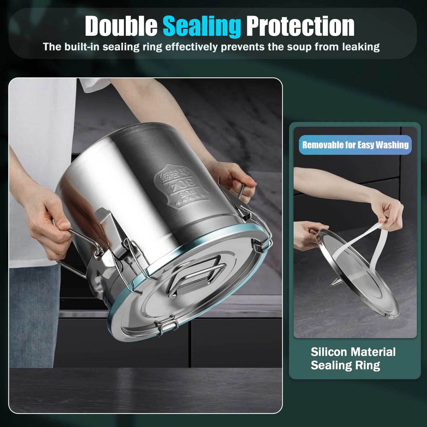 6/12/21/33L Stainless Steel Storage Bucket With Lids and 3 Sturdy Locking Clamp Storing Various Dry/Wet Items
