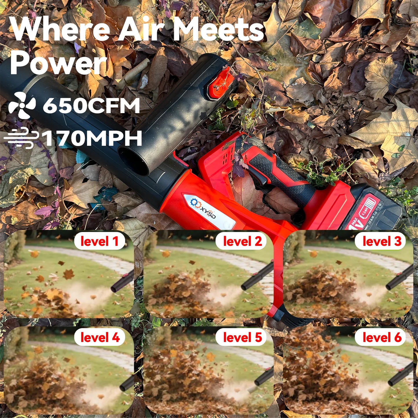 Cordless Leaf Blower, 650 CFM Electric Jet Blower with 21V 4.5Ah Battery, 6 Speed Modes Portable Leaf Blower for Lawn Care
