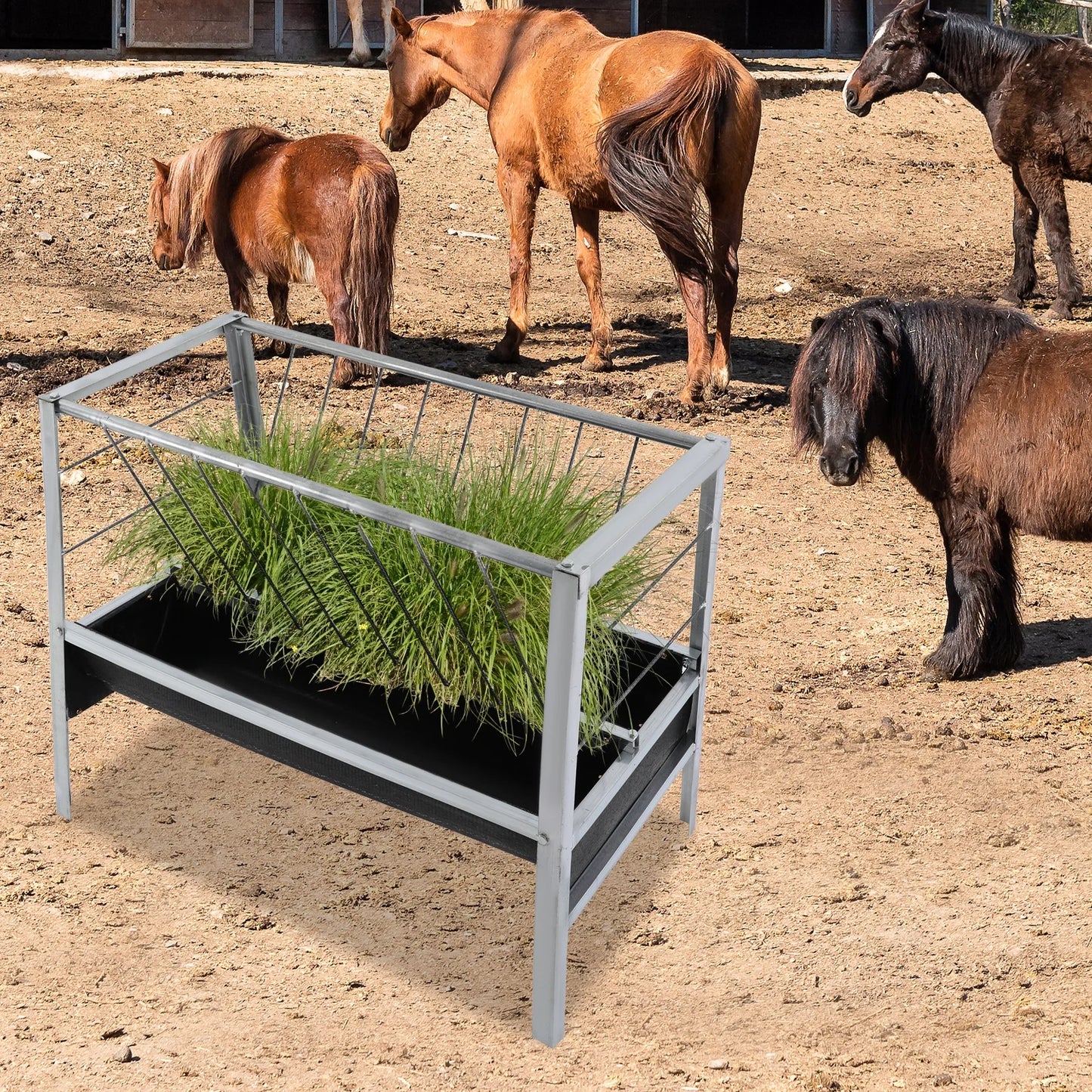 Large Capacity 2-in-1 Grain & Hay Feeder for Goats Sheep Horse with Pre-drilled Holes Round Edges Durable Feed Trough