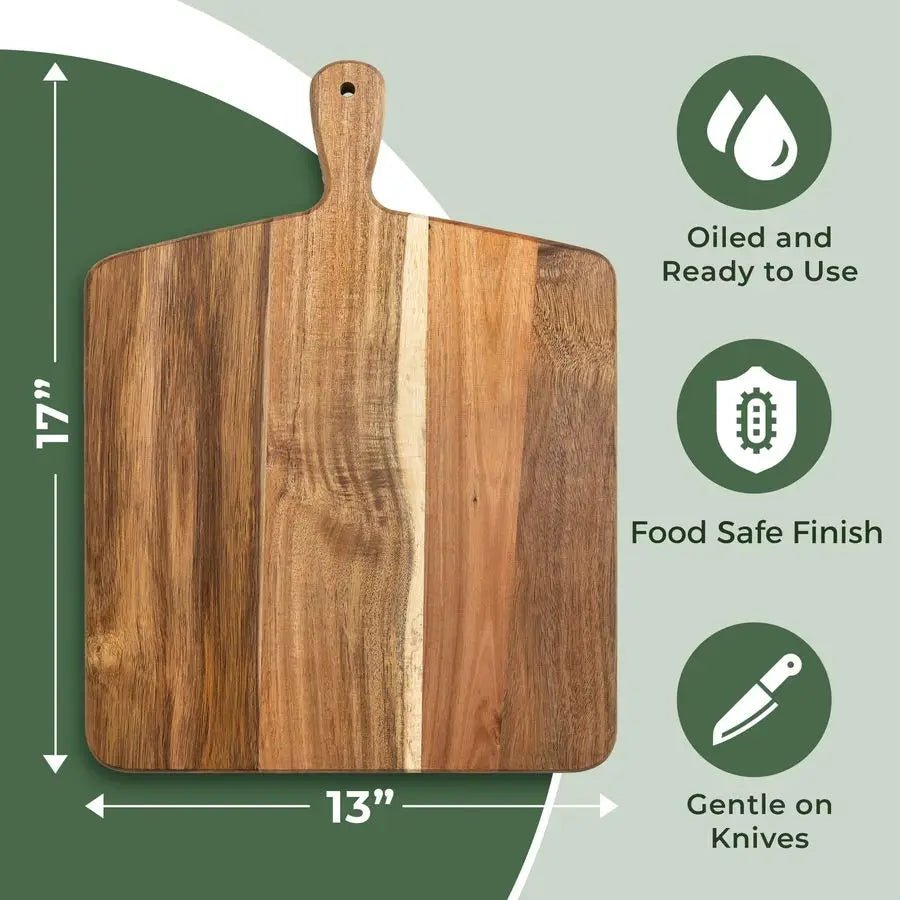 Wood Cutting Board and Chopping Board with Handle for Meat, Cheese Board, Vegetables, Bread, and Charcuterie Decorative Wooden S