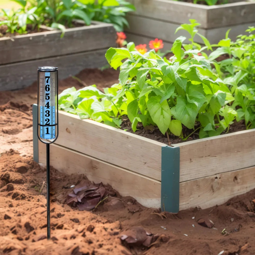 Outdoor Rain Measure Gauge Adjustable Height Rain Water Meter with Thickened Plastic Tube & Metal Stake for Yard Lawn Garden