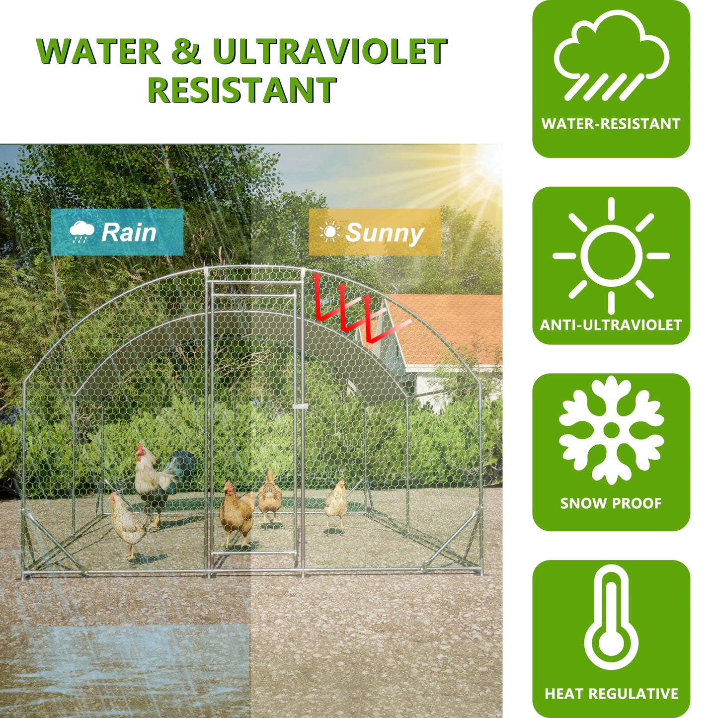 Large Chicken Coop Metal Chicken Run with Waterproof and Anti-UV Cover, Dome Shaped Walk-in Fence Cage Hen House