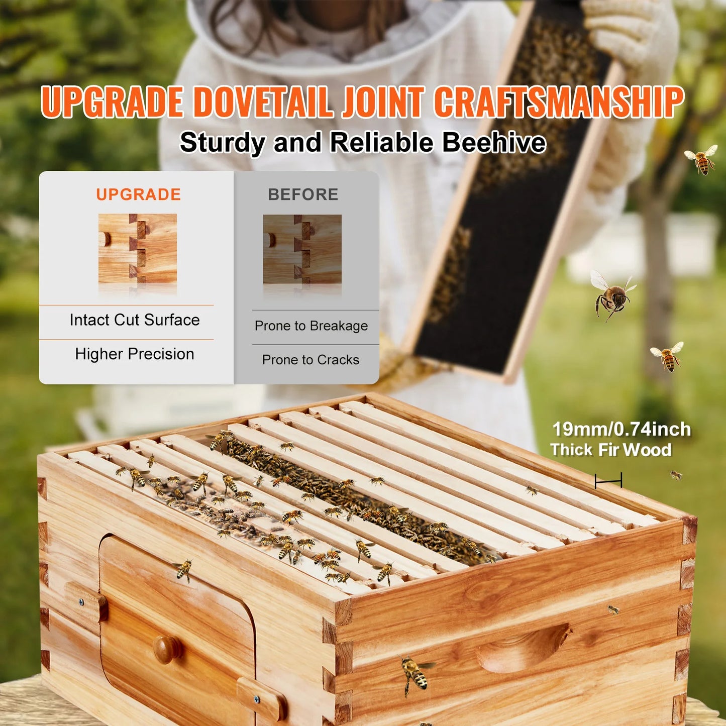 Bee Hive Deep Box Starter Kit 100% Beeswax Coated Natural Cedar Wood Langstroth Beehive Kit Transparent Acrylic