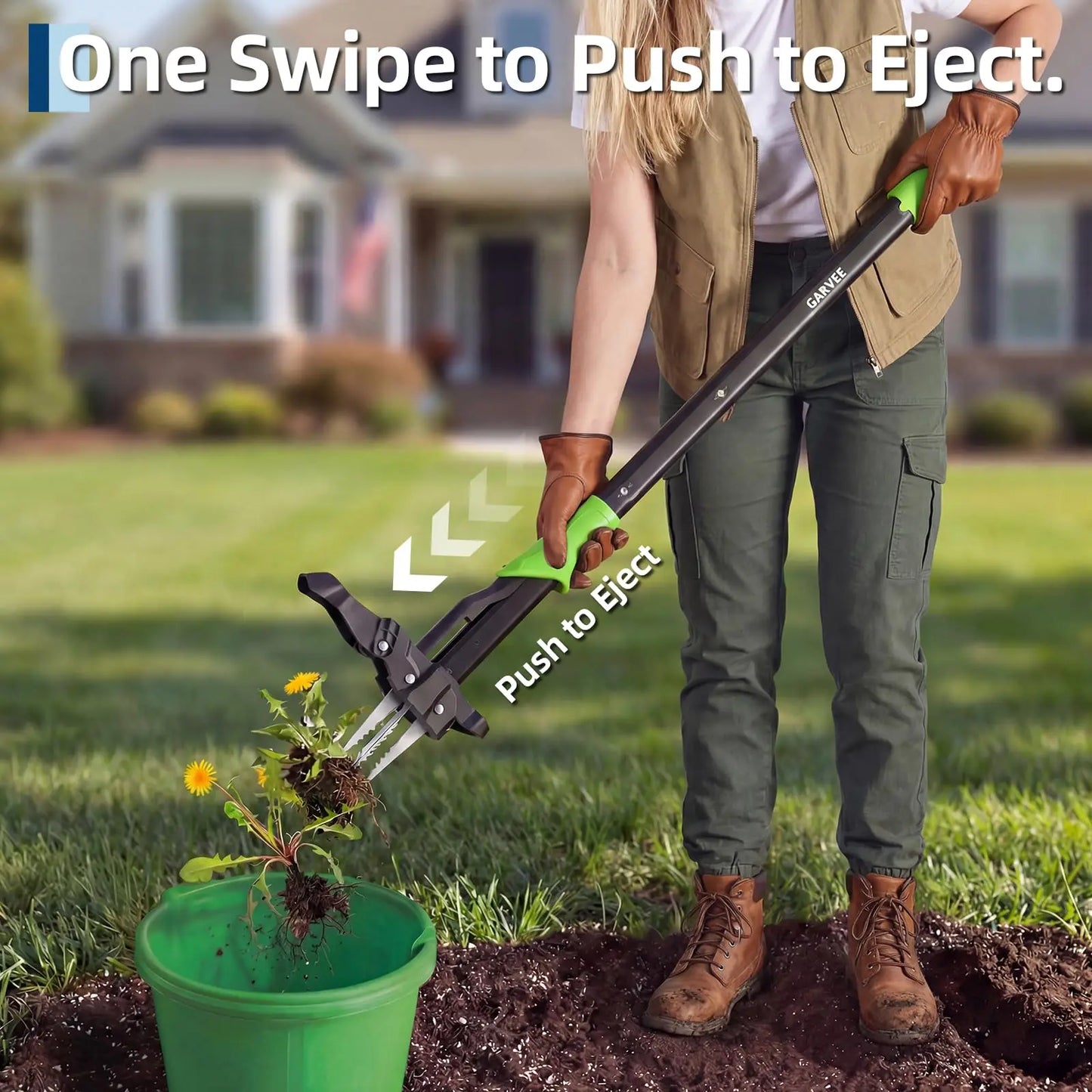 40" Stand Up Weed Puller Long Handle Weeding Tool With 4-Claw Ejector Root Remover No Bending Gardening Hand Tools