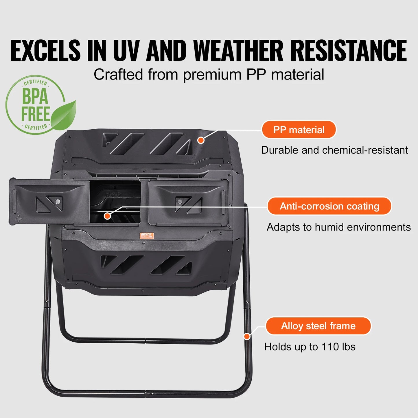 Compost Bin 18.5/37/43Gal Dual Chamber Composting Tumbler BPA FreeComposter Bin Tumbler for Garden Kitchen Yard Outdoor