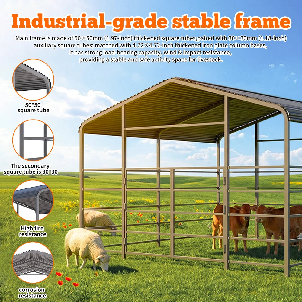 Heavy-duty Metal Livestock Shelter, Spacious 13 X 13ft Design, No. 13 Steel Frame for Wind Resistance, Durable Galvanized Steel